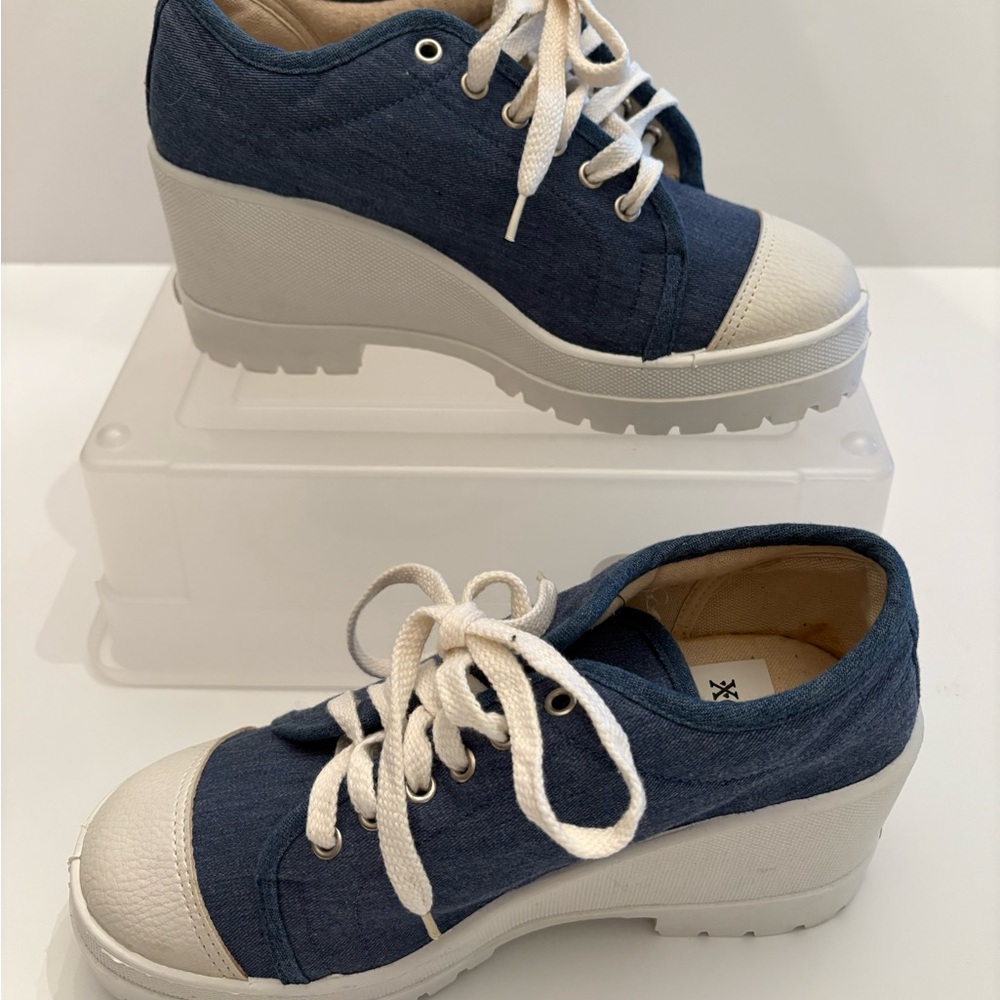 VINTAGE90s-Y2K-XOXO Chunky Platform Shoes  Denim Blue Women’s Size 9 NWOB - Picture 2 of 11